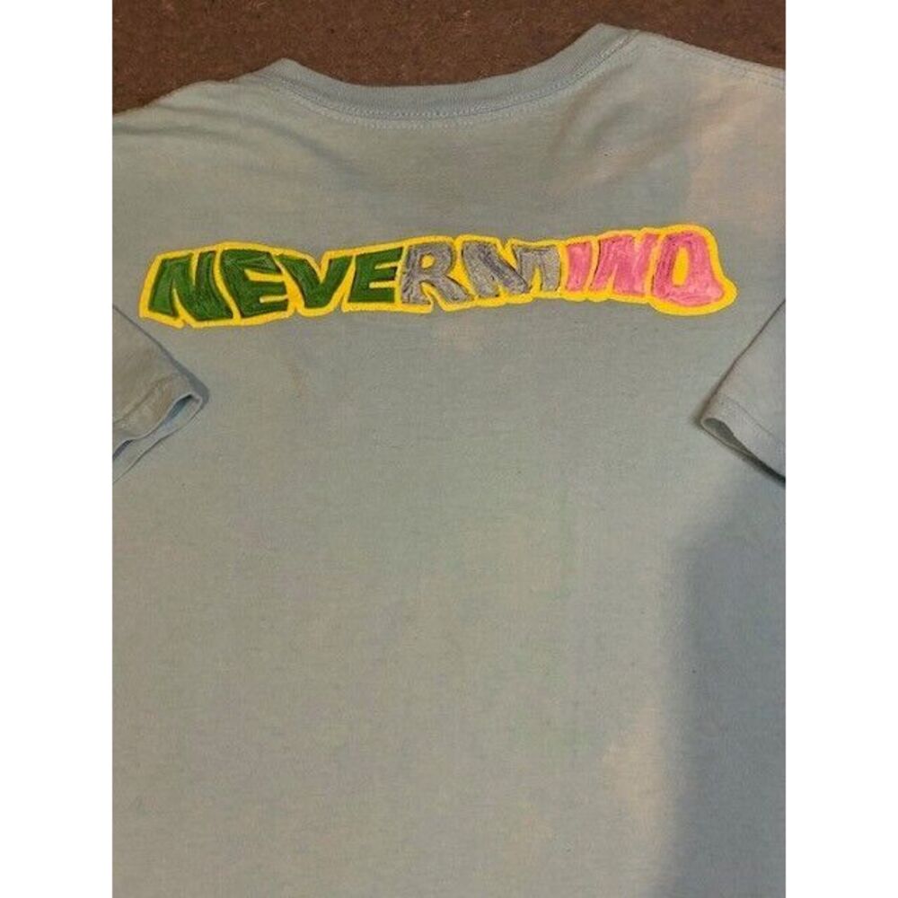 NIRVANA Band Smiley Face NEVERMIND Graphic Shirt Mens Size LARGE light Blue - Picture 4 of 7